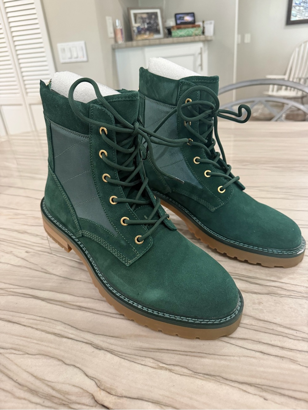 Lace-Up Suede Ankle Boots in Forest Green